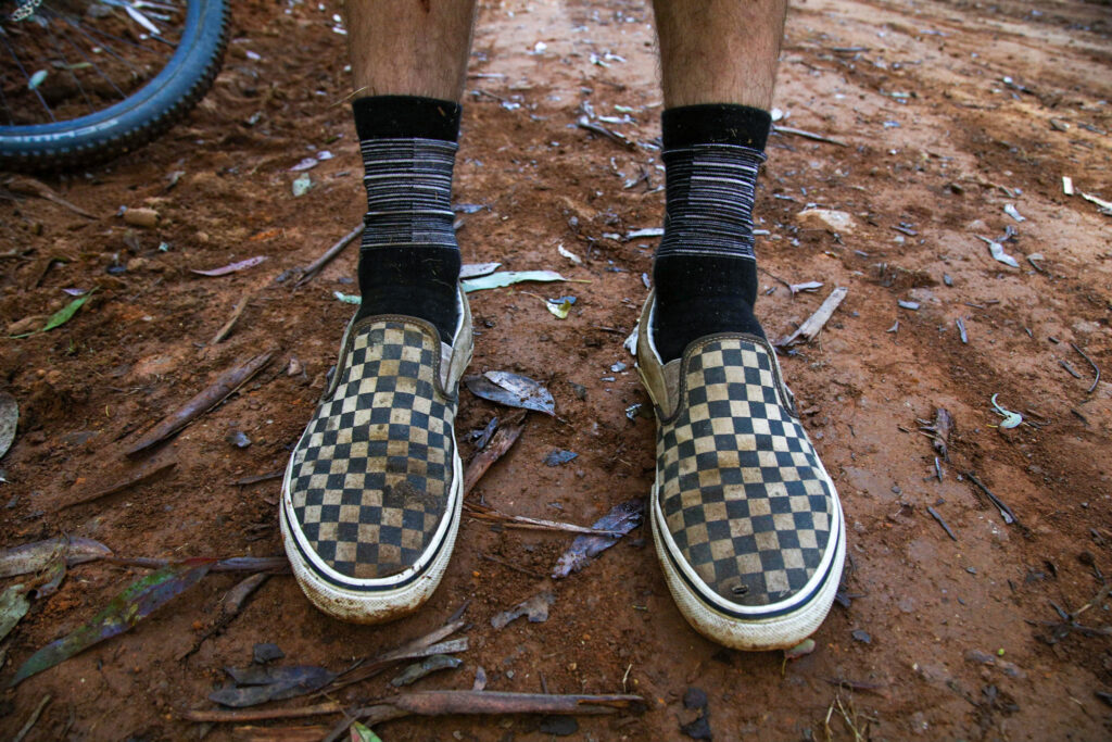 mattie gould wearing his vans bikepacking shoes on the Hunt 1000